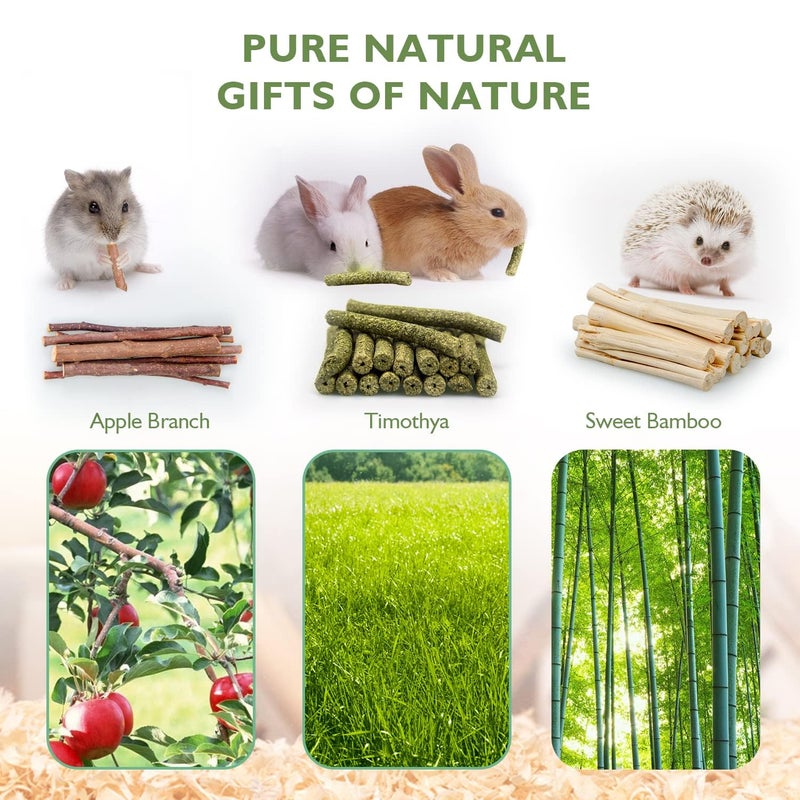 Dbeans Flourithing 300g Guinea Pig & Rabbit Chew Toys with Apple & Timothy Sticks - Prevent Overgrown Teeth with Sweet Bamboo Treats - Ideal Rabbit Treats Included - Image 3